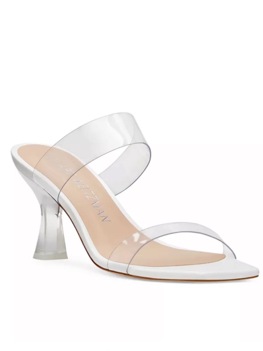 Stuart Weitzman kristal clear transparent vinyl straps white sandals heels 8.5